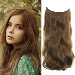 Halo Clip in Hair Extensions 18 Inch - Invisible Fishwire Hair - Light Brown